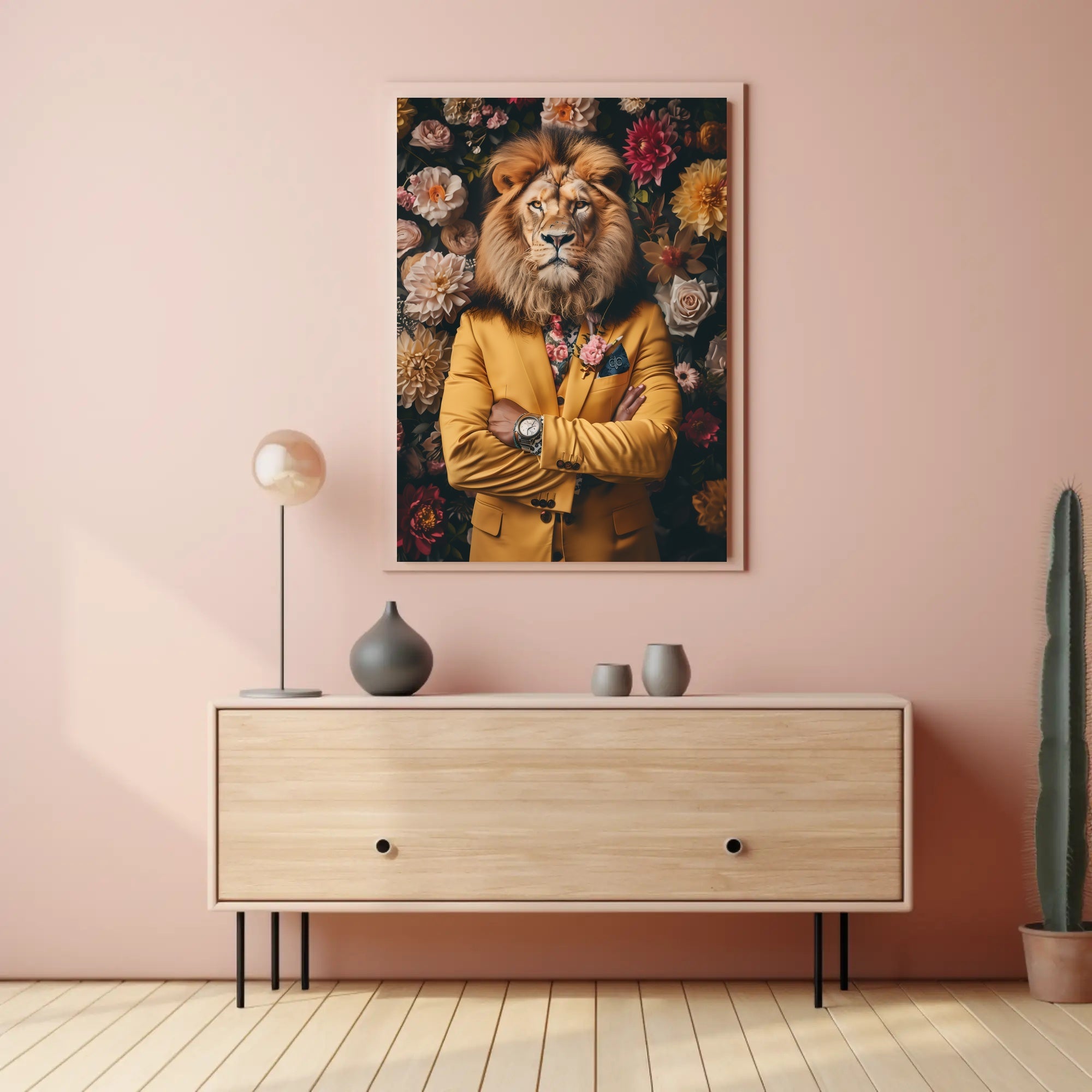 Lion-Man Surreal Fusion Brightly Illustrates Artistic Poster PosterGoat