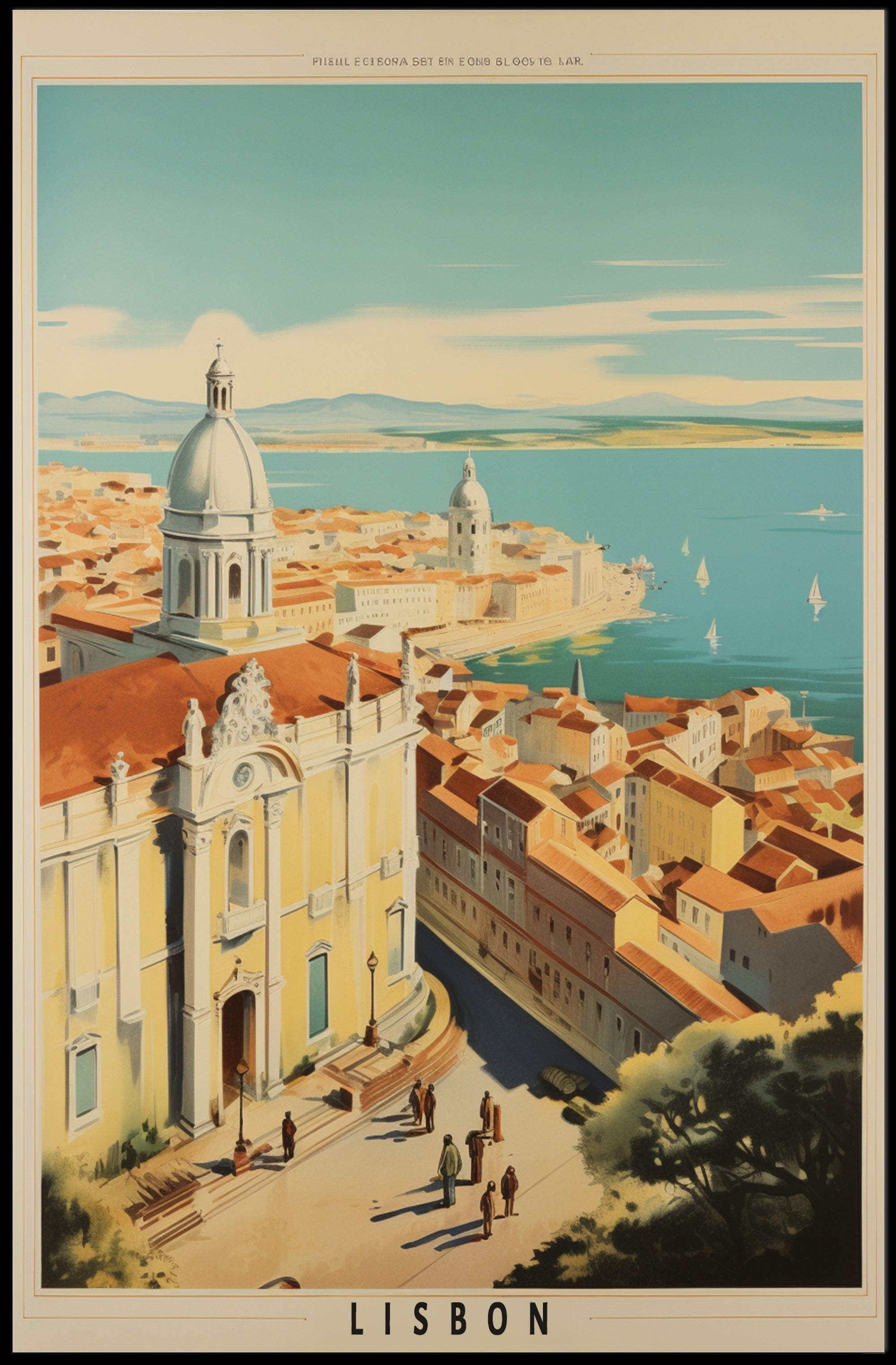 Lisbon Vintage Seascape Travel Poster PosterGoat
