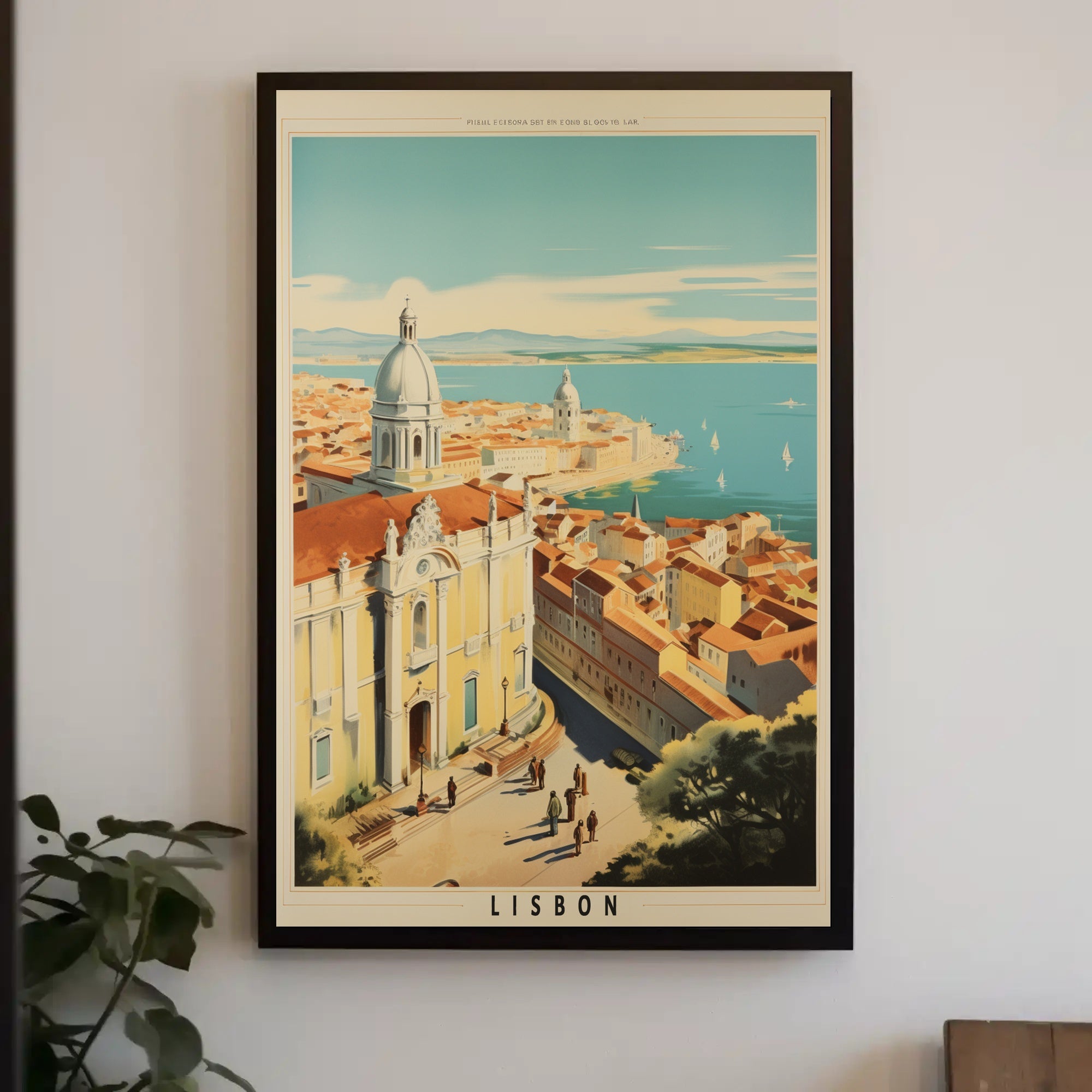 Lisbon Vintage Seascape Travel Poster PosterGoat