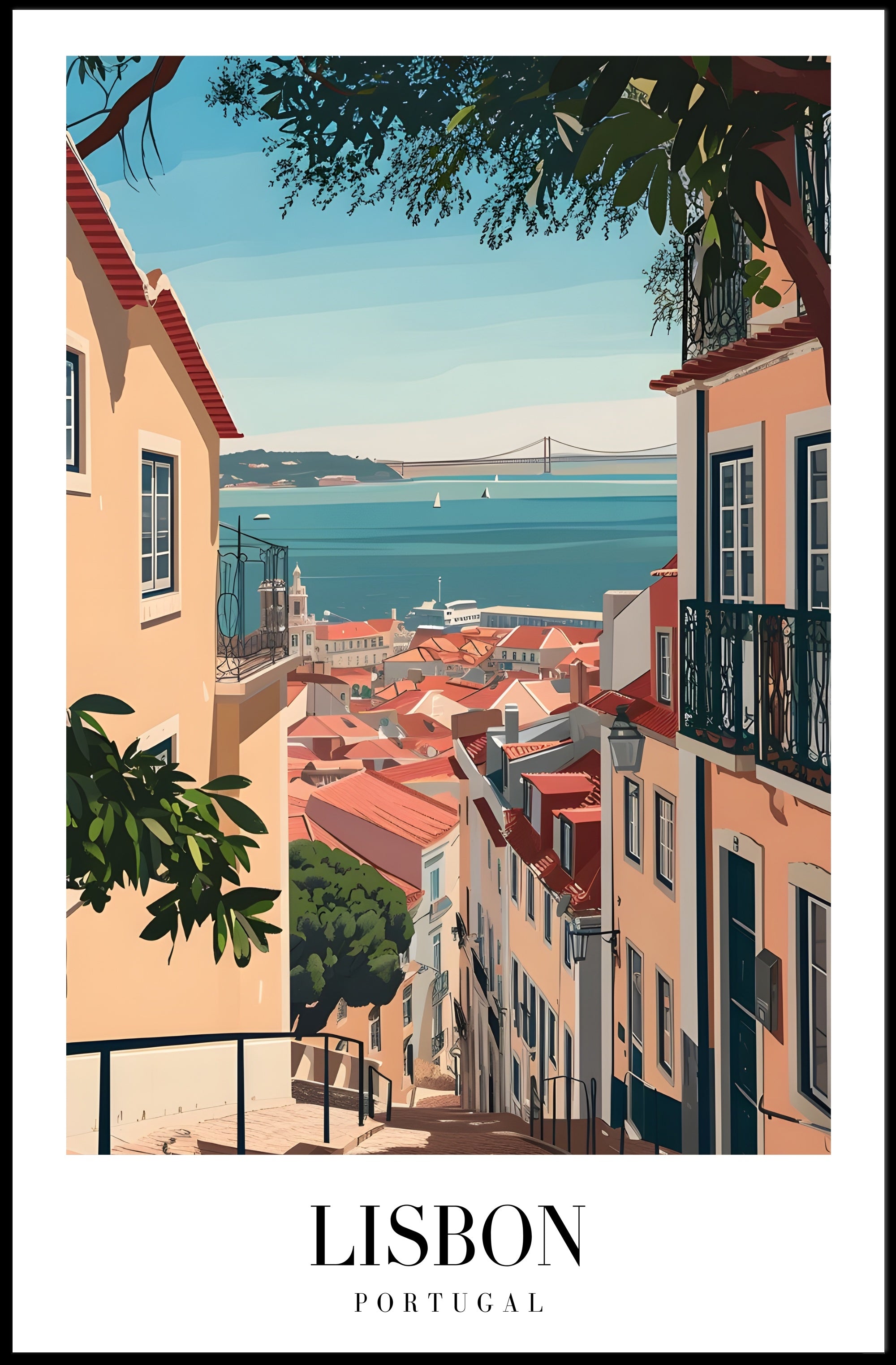 Lisbon Vintage Travel Art Scene Travel Poster PosterGoat