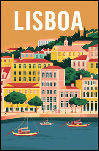 Lisbon Waterfront Urban Illustration: Cityscape Travel Poster PosterGoat
