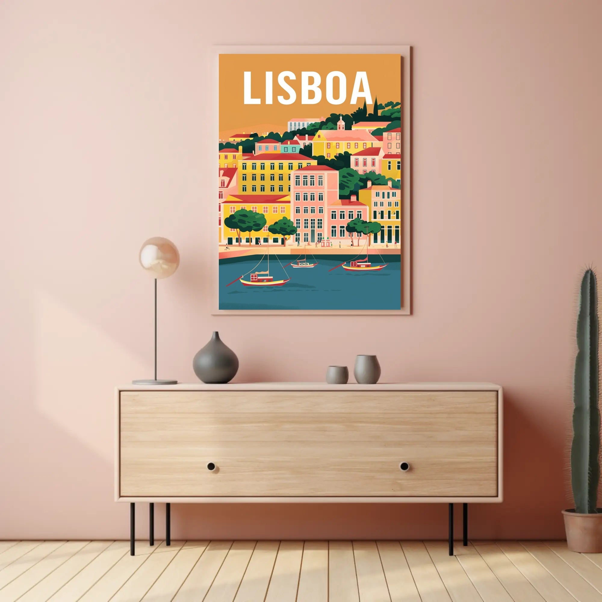 Lisbon Waterfront Urban Illustration: Cityscape Travel Poster PosterGoat