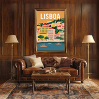 Lisbon Waterfront Urban Illustration: Cityscape Travel Poster PosterGoat