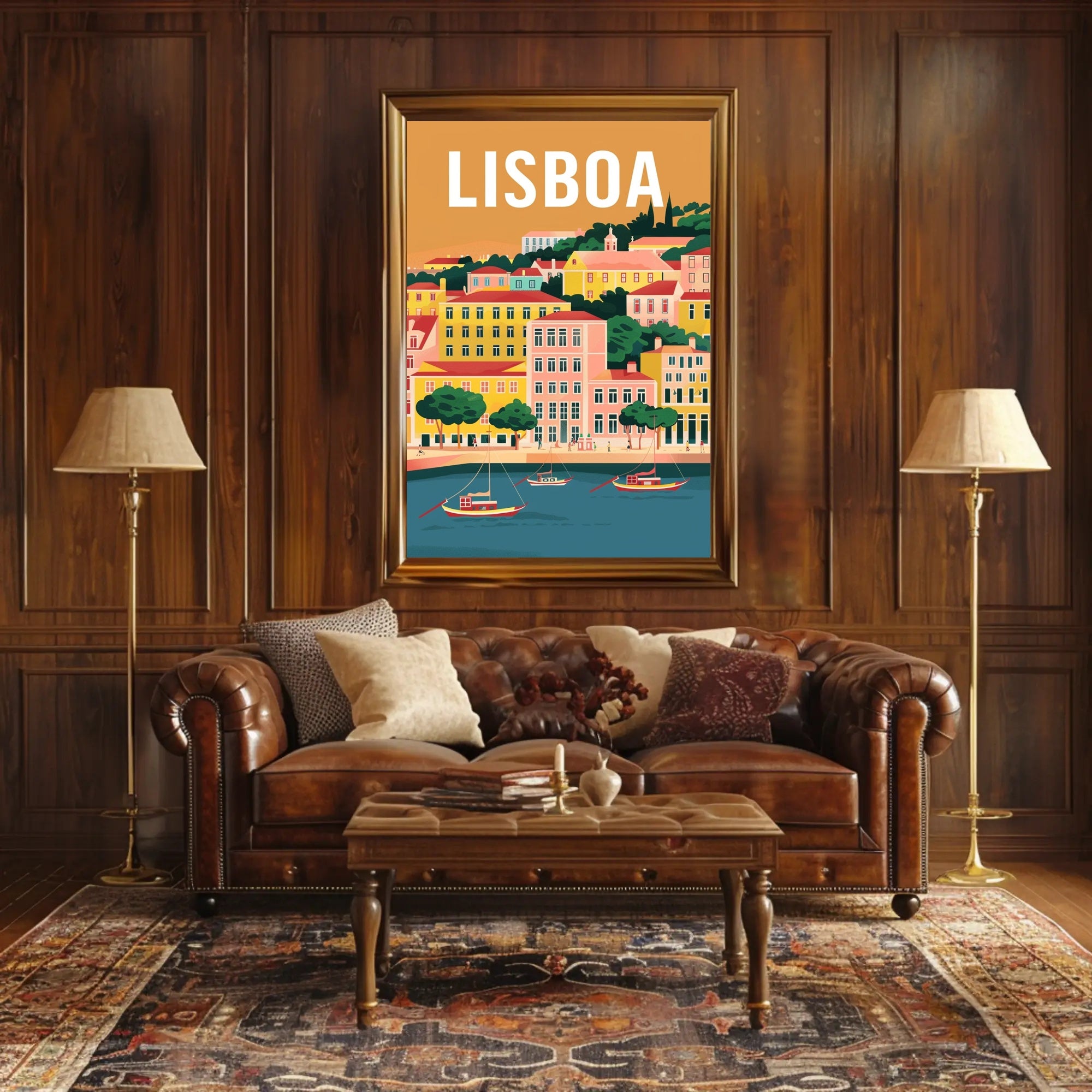 Lisbon Waterfront Urban Illustration: Cityscape Travel Poster PosterGoat