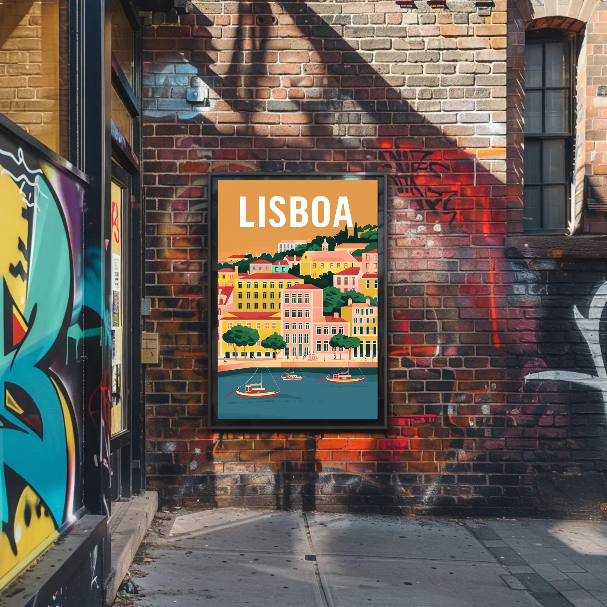 Lisbon Waterfront Urban Illustration: Cityscape Travel Poster PosterGoat