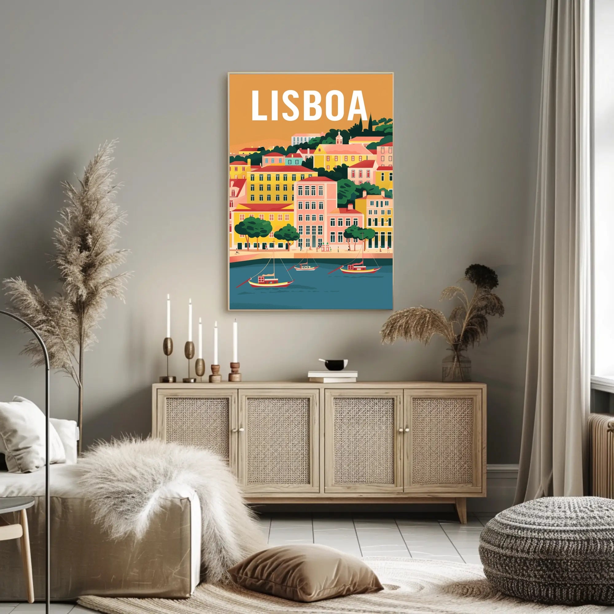 Lisbon Waterfront Urban Illustration: Cityscape Travel Poster PosterGoat