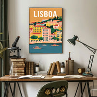 Lisbon Waterfront Urban Illustration: Cityscape Travel Poster PosterGoat