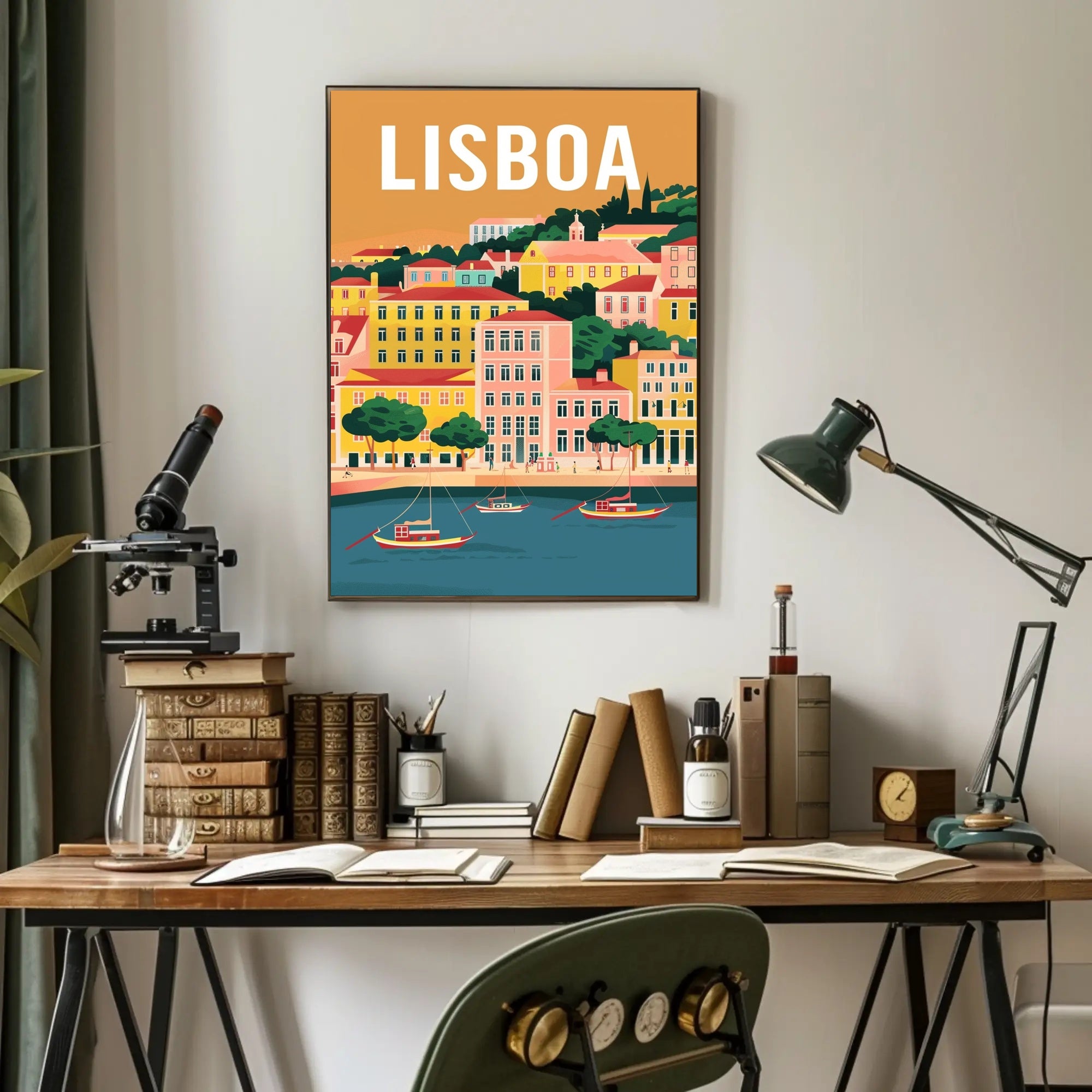 Lisbon Waterfront Urban Illustration: Cityscape Travel Poster PosterGoat
