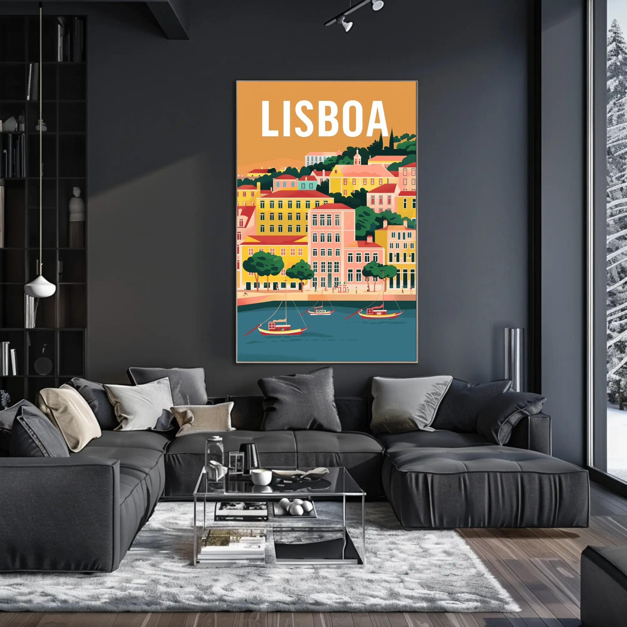 Lisbon Waterfront Urban Illustration: Cityscape Travel Poster PosterGoat