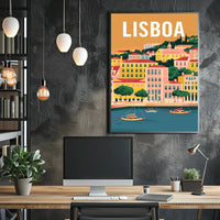 Lisbon Waterfront Urban Illustration: Cityscape Travel Poster PosterGoat