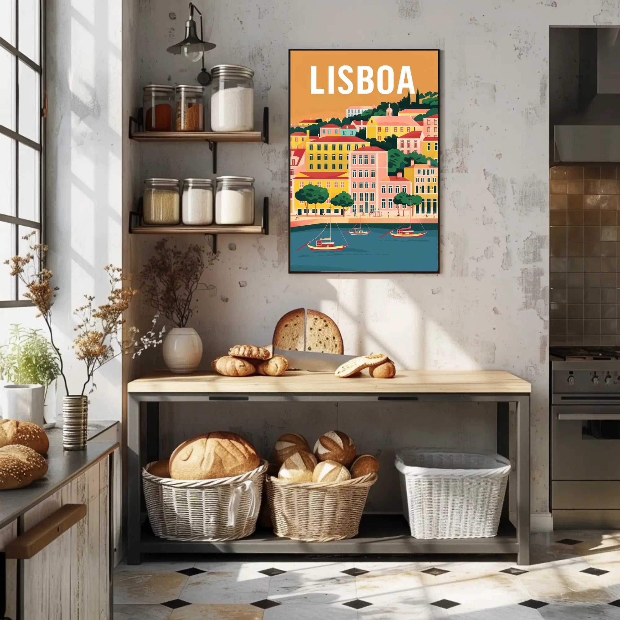 Lisbon Waterfront Urban Illustration: Cityscape Travel Poster PosterGoat