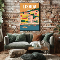Lisbon Waterfront Urban Illustration: Cityscape Travel Poster PosterGoat