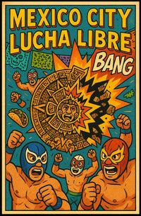 Lively Lucha Libre Wrestling Mask Sports Poster PosterGoat