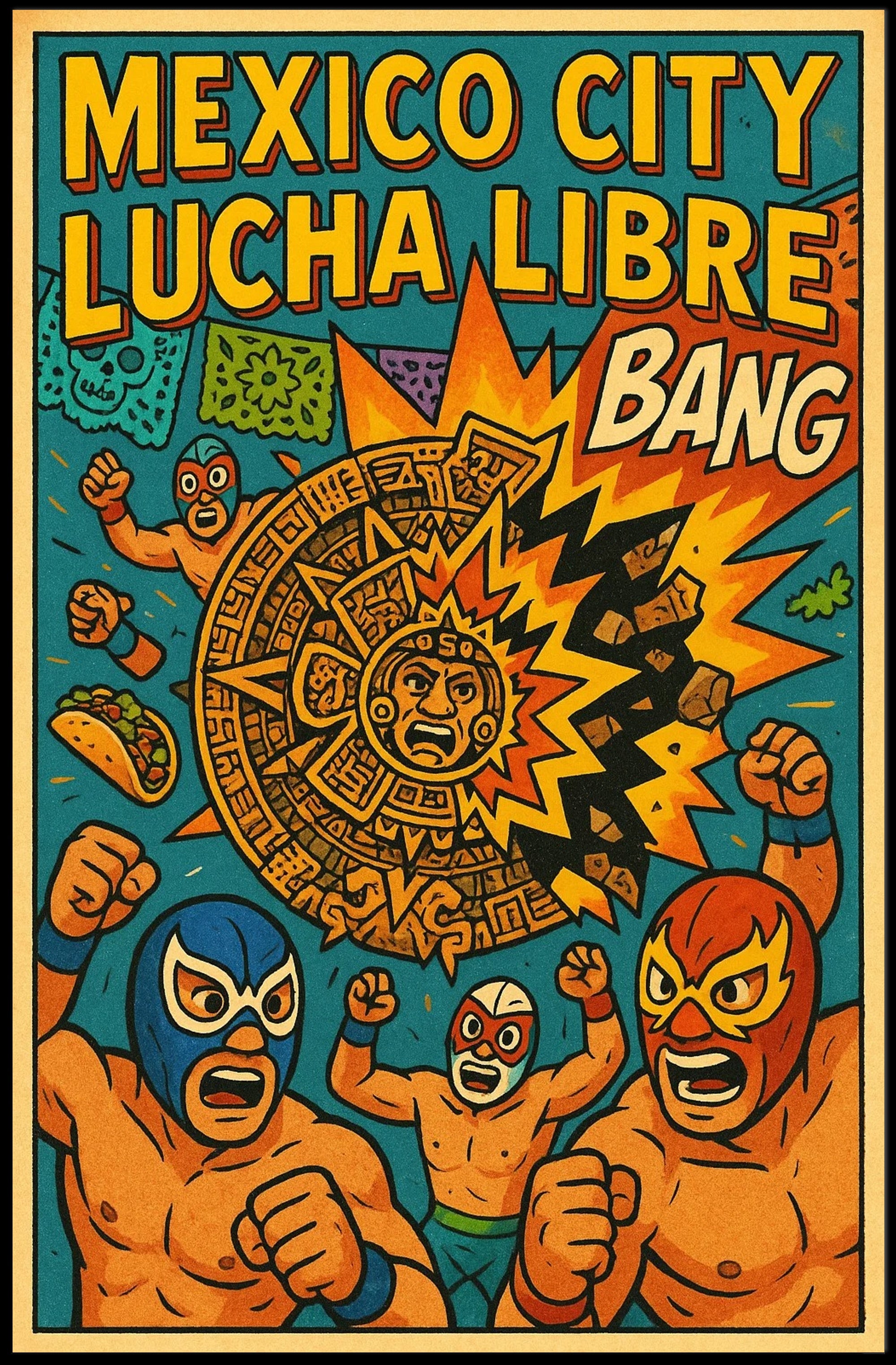 Lively Lucha Libre Wrestling Mask Sports Poster PosterGoat