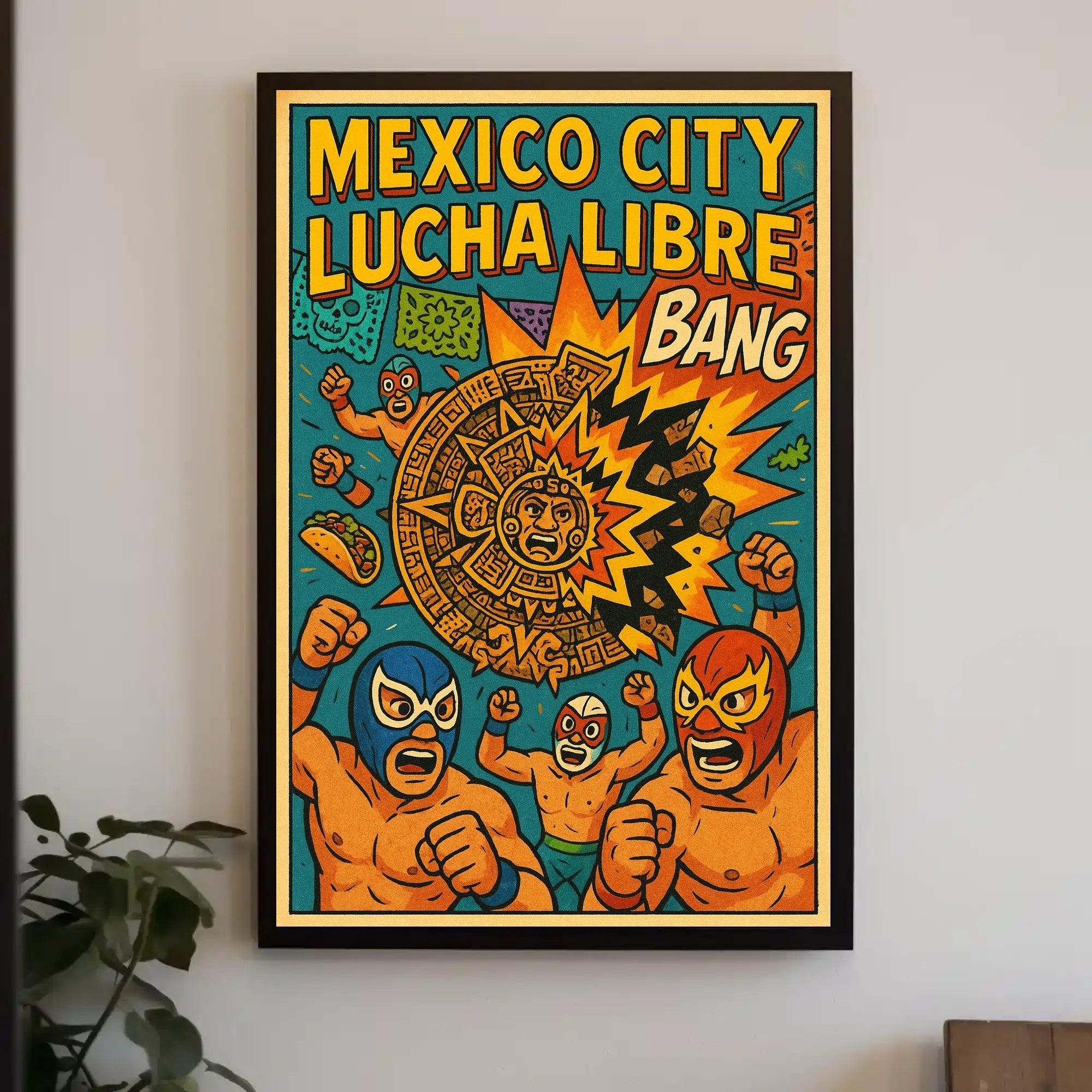 Lively Lucha Libre Wrestling Mask Sports Poster PosterGoat