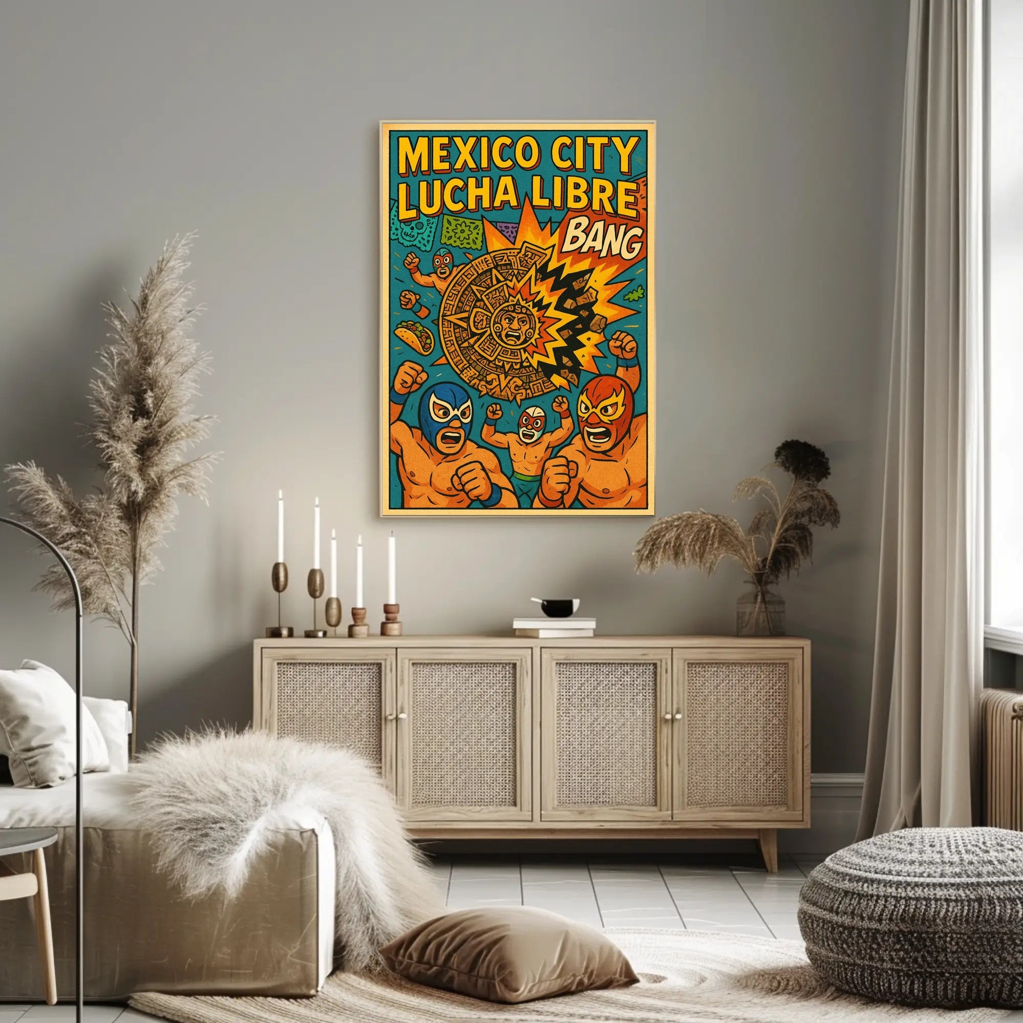 Lively Lucha Libre Wrestling Mask Sports Poster PosterGoat