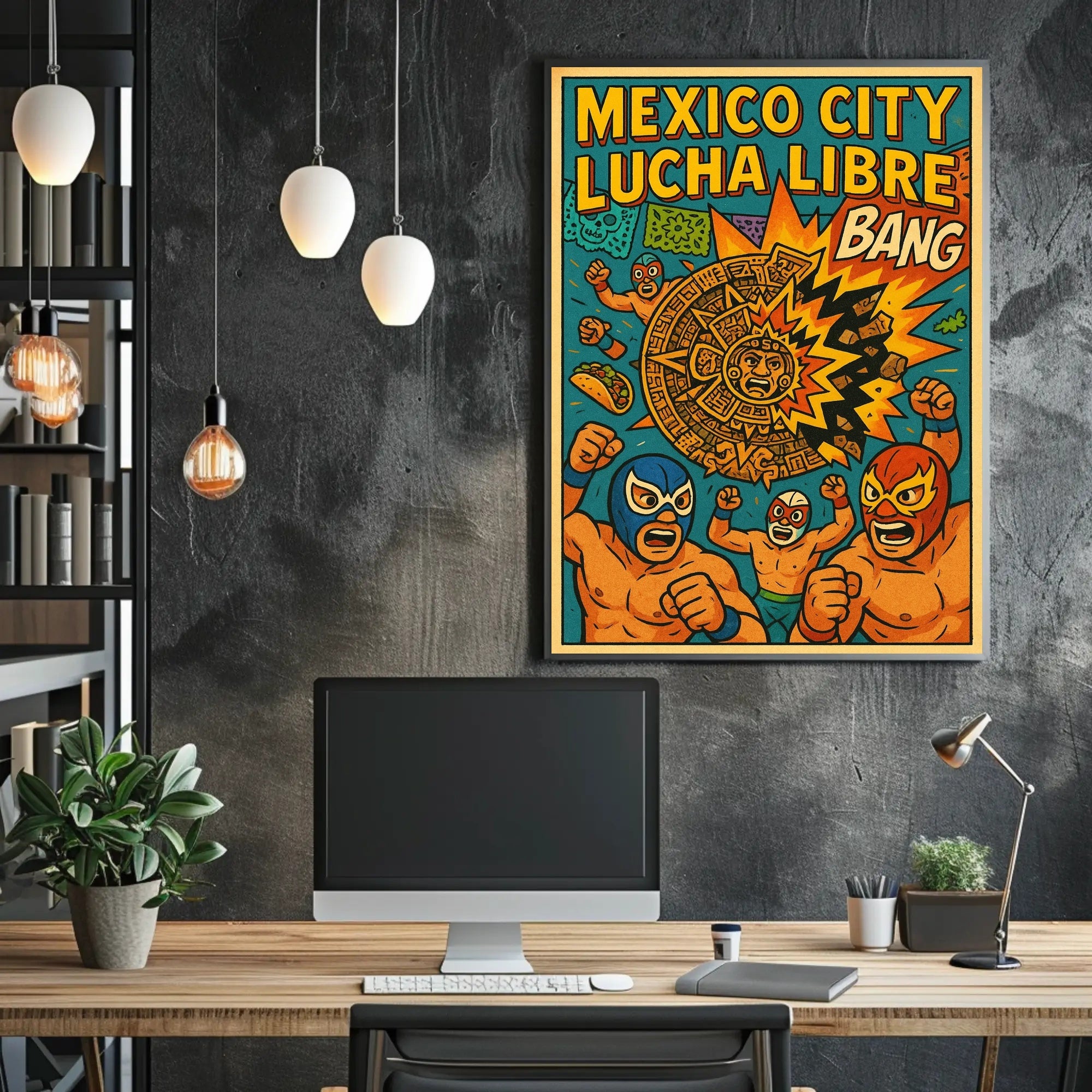 Lively Lucha Libre Wrestling Mask Sports Poster PosterGoat