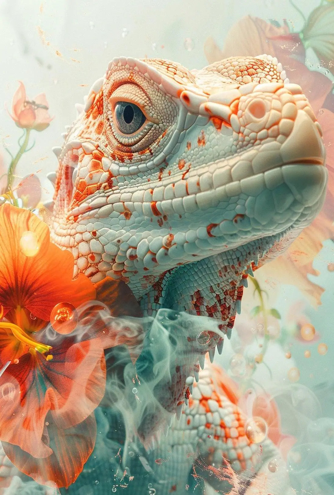 Lizard and Hibiscus Fantasy Artistic Animal Poster PosterGoat