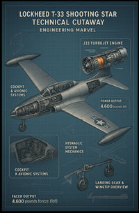 Lockheed T-33 Shooting Star Technical Cutaway Poster PosterGoat