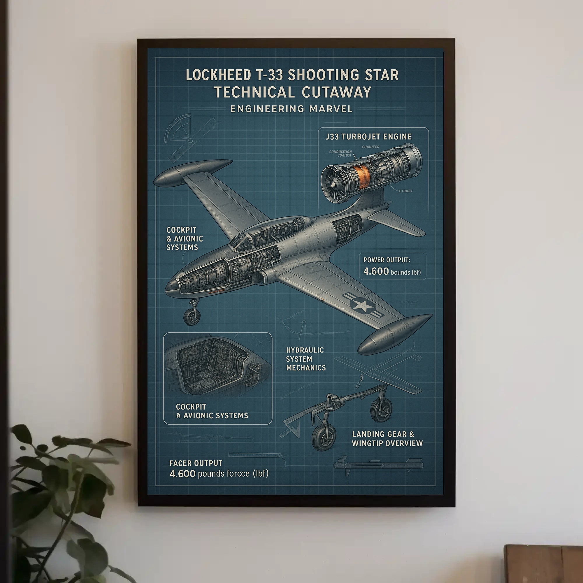 Lockheed T-33 Shooting Star Technical Cutaway Poster PosterGoat