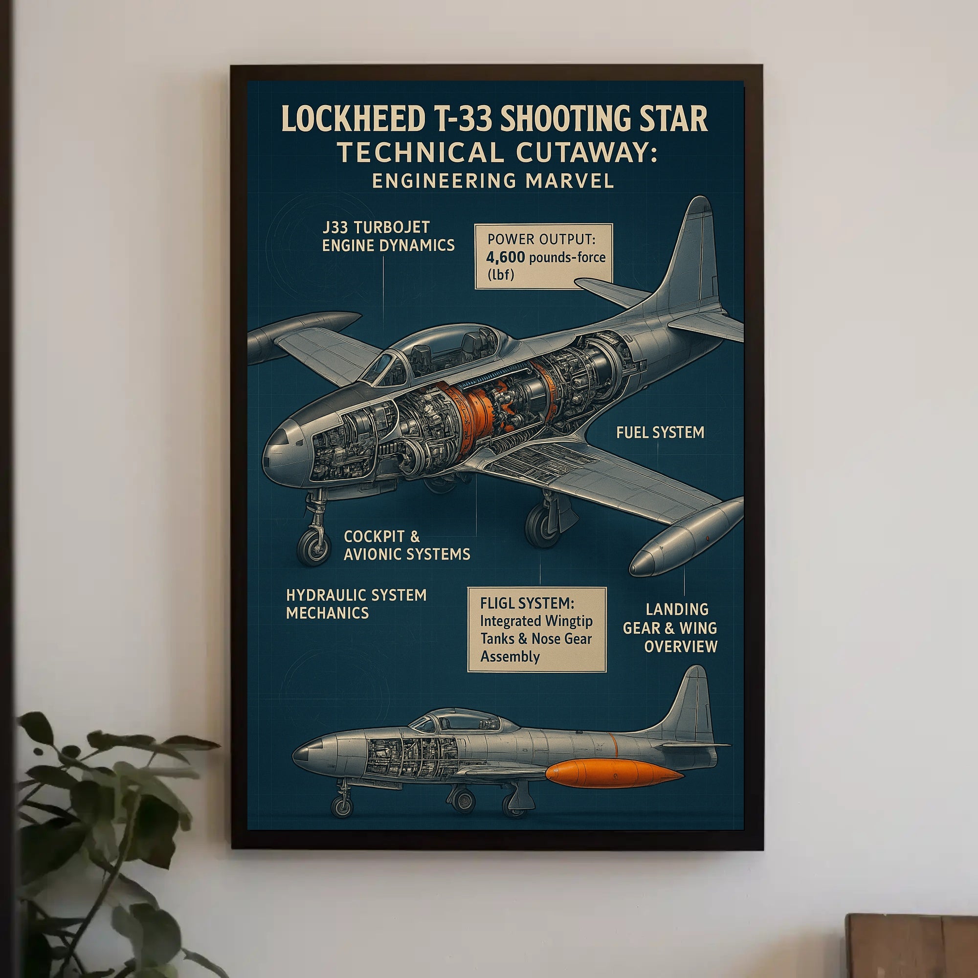 Lockheed T-33 Shooting Star Technical Cutaway Poster PosterGoat