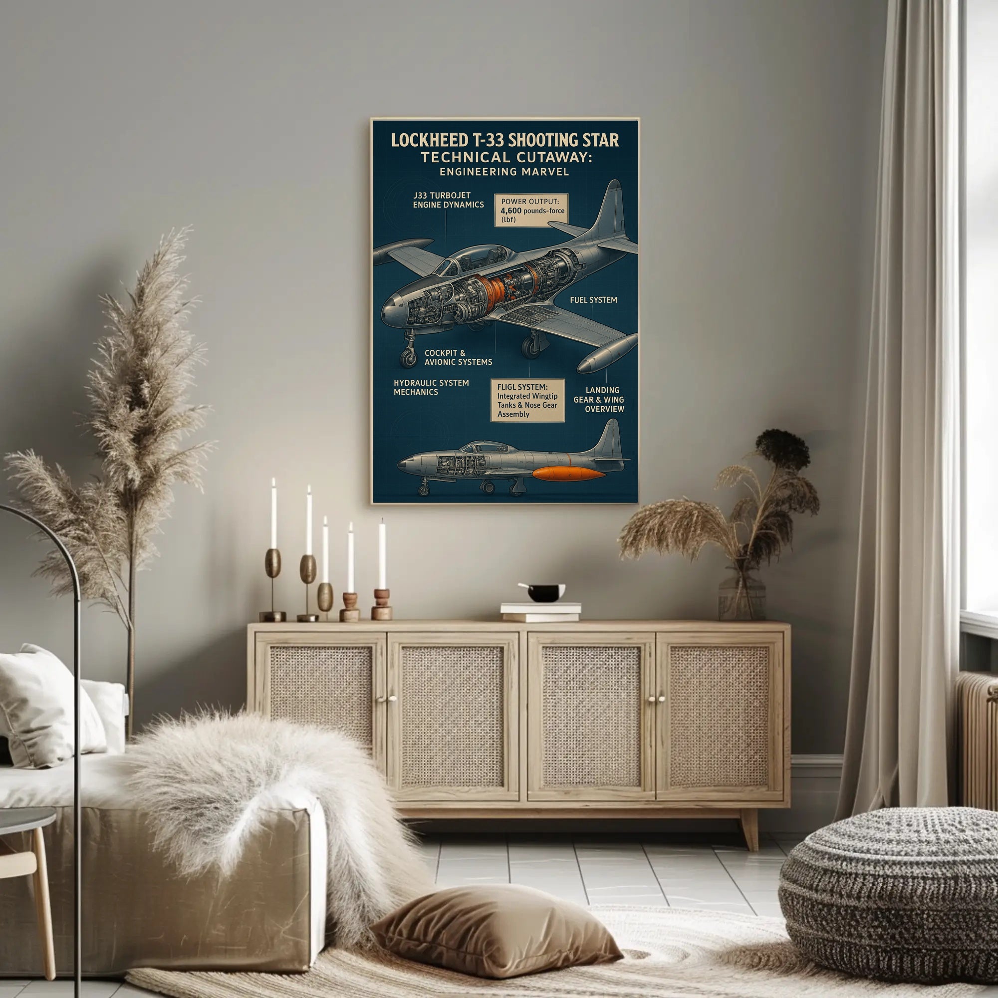 Lockheed T-33 Shooting Star Technical Cutaway Poster PosterGoat