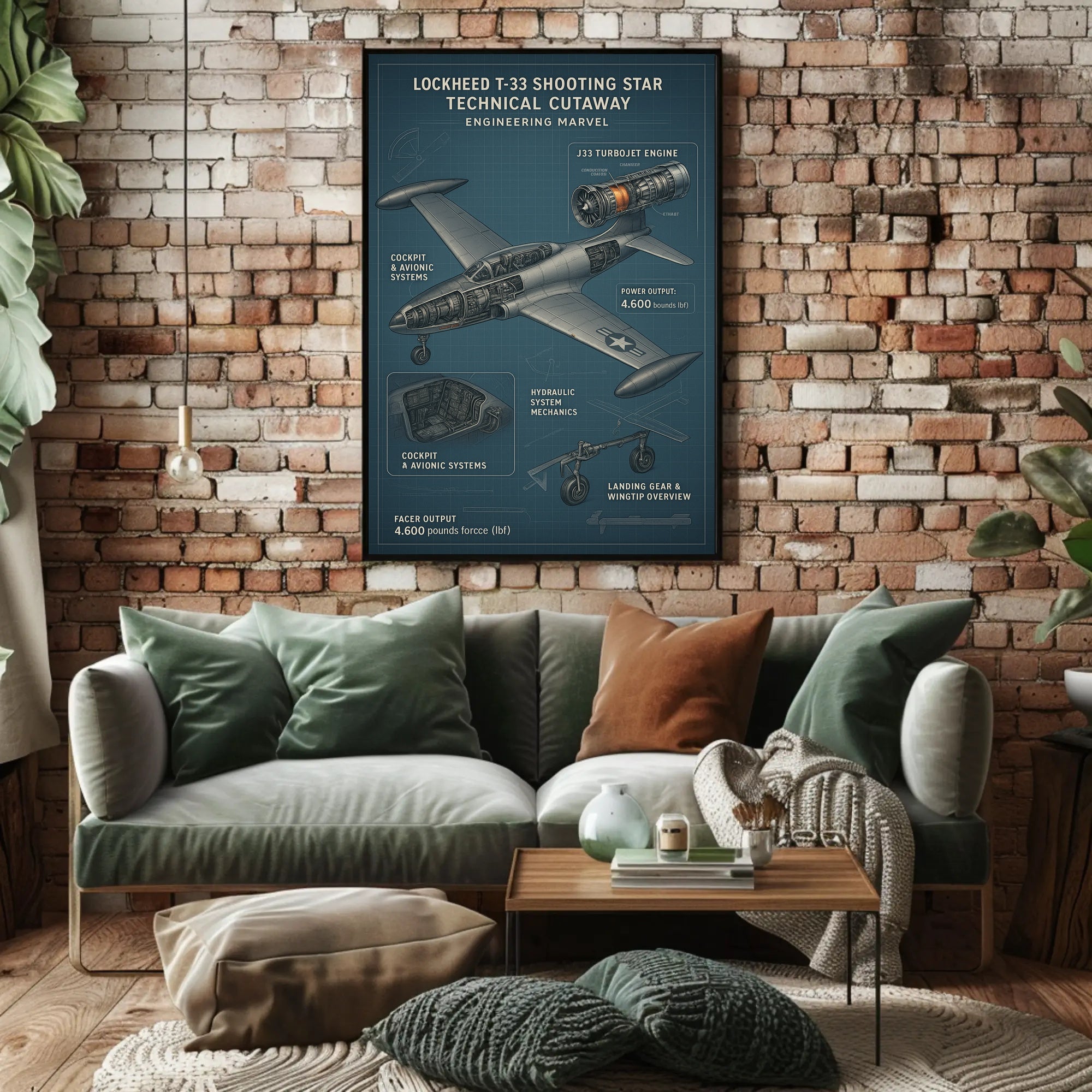 Lockheed T-33 Shooting Star Technical Cutaway Poster PosterGoat