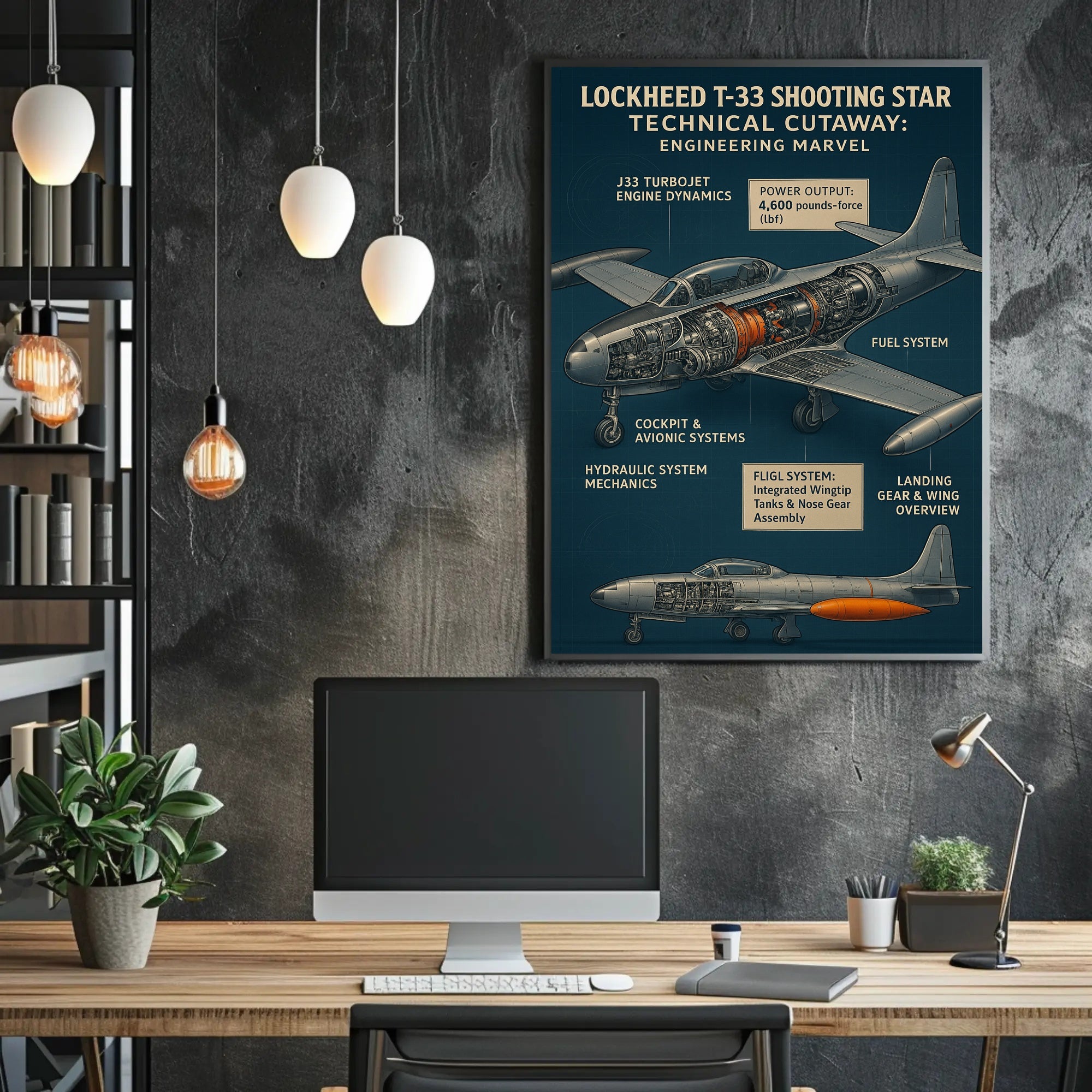 Lockheed T-33 Shooting Star Technical Cutaway Poster PosterGoat