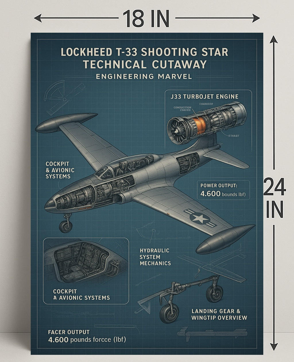 Lockheed T-33 Shooting Star Technical Cutaway Poster PosterGoat
