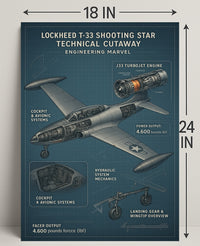 Lockheed T-33 Shooting Star Technical Cutaway Poster PosterGoat