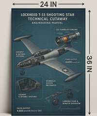 Lockheed T-33 Shooting Star Technical Cutaway Poster PosterGoat