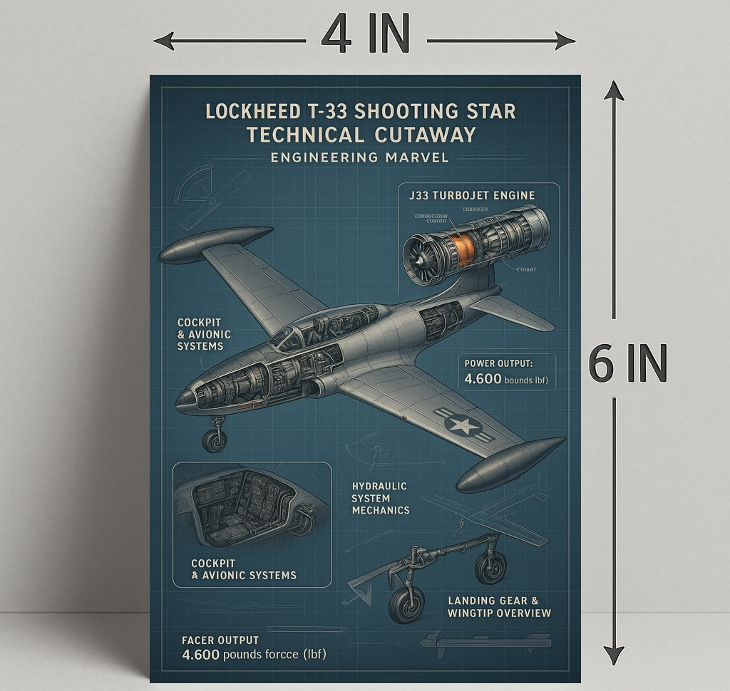 Lockheed T-33 Shooting Star Technical Cutaway Poster PosterGoat