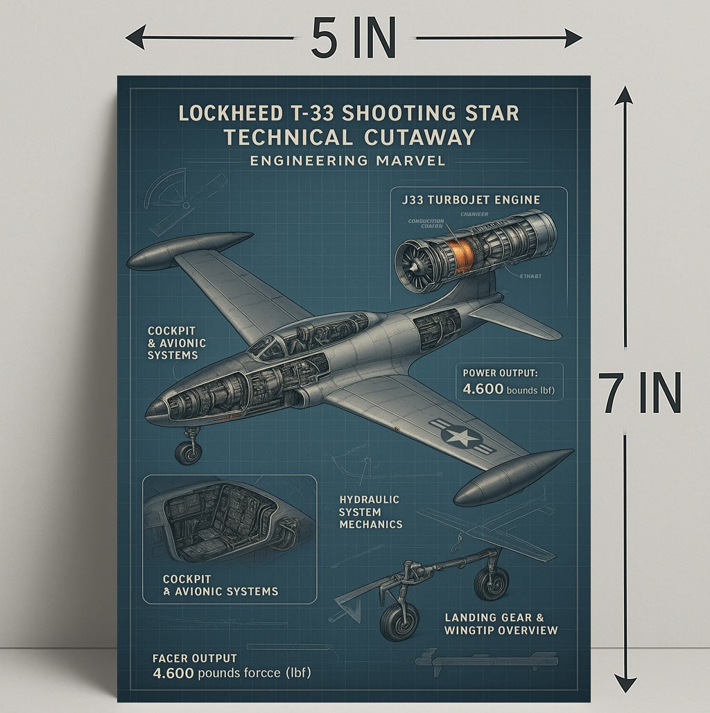 Lockheed T-33 Shooting Star Technical Cutaway Poster PosterGoat