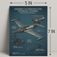 Lockheed T-33 Shooting Star Technical Cutaway Poster PosterGoat