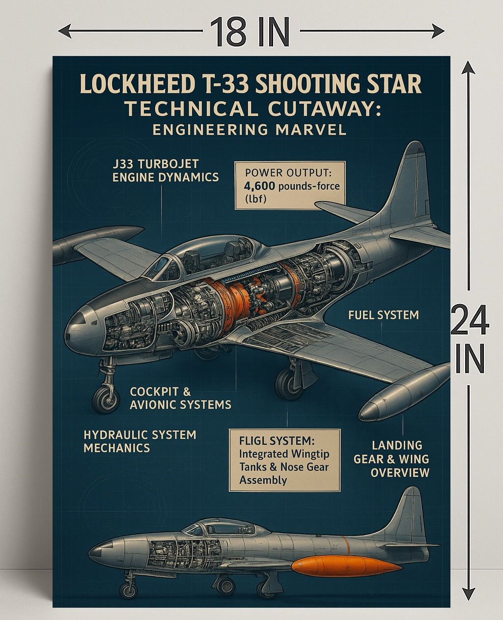 Lockheed T-33 Shooting Star Technical Cutaway Poster PosterGoat