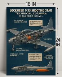 Lockheed T-33 Shooting Star Technical Cutaway Poster PosterGoat