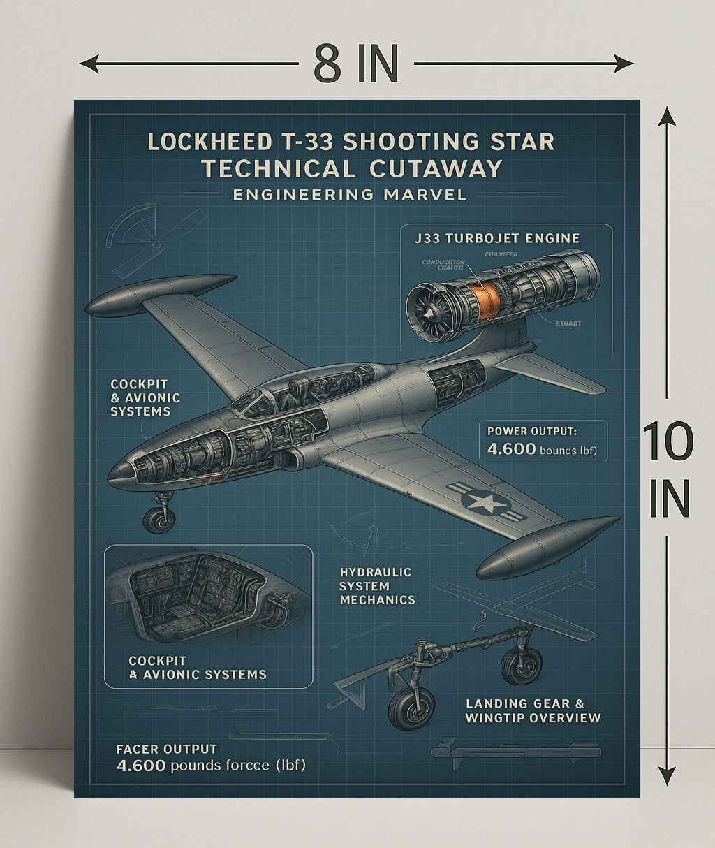 Lockheed T-33 Shooting Star Technical Cutaway Poster PosterGoat