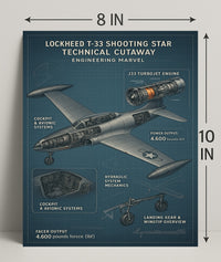 Lockheed T-33 Shooting Star Technical Cutaway Poster PosterGoat