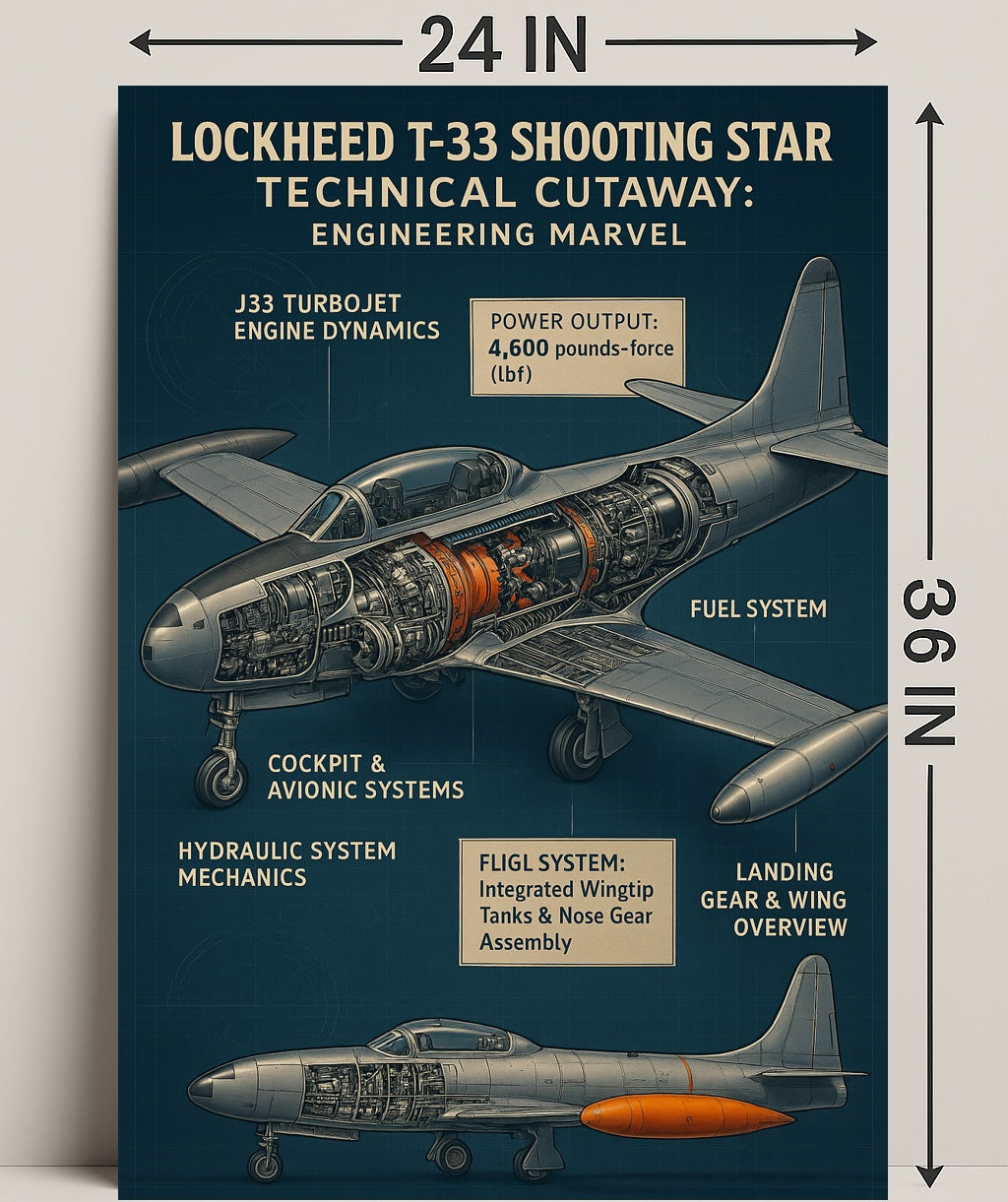 Lockheed T-33 Shooting Star Technical Cutaway Poster PosterGoat