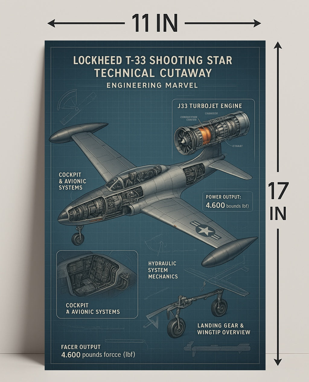 Lockheed T-33 Shooting Star Technical Cutaway Poster PosterGoat