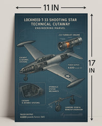 Lockheed T-33 Shooting Star Technical Cutaway Poster PosterGoat