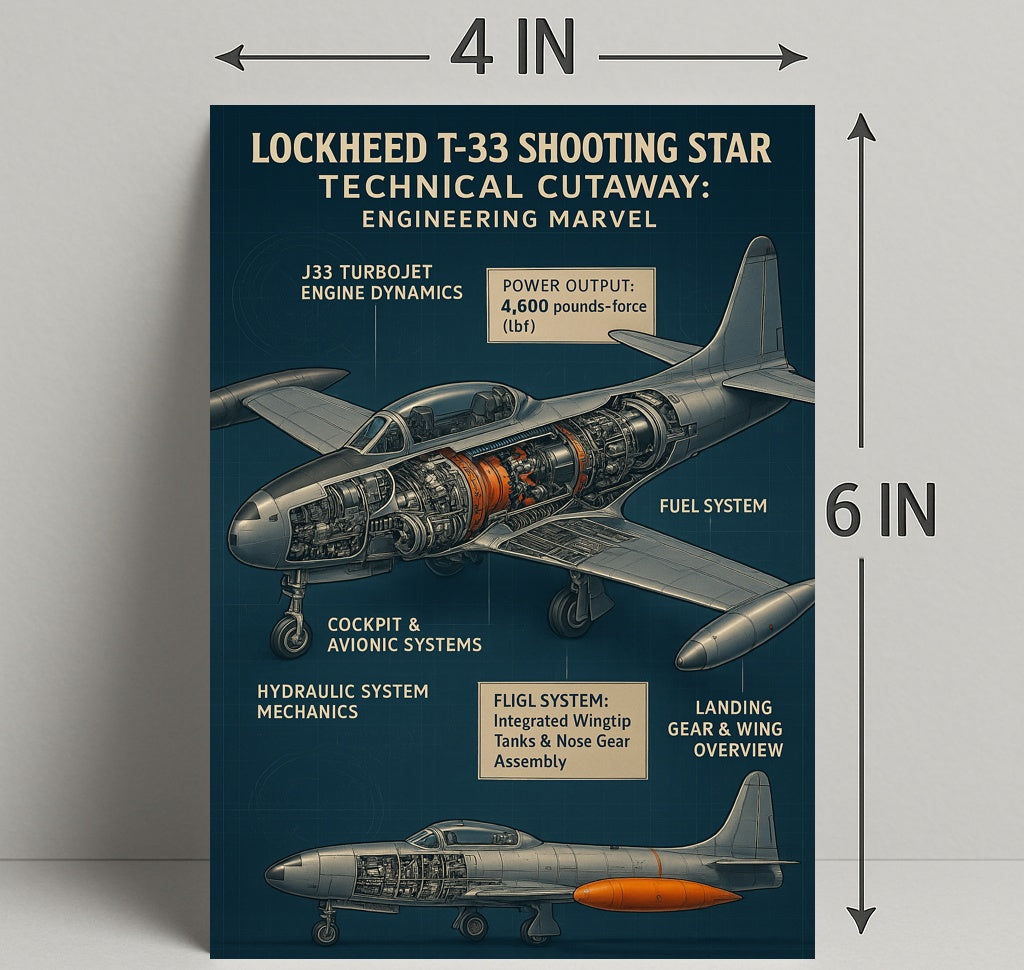 Lockheed T-33 Shooting Star Technical Cutaway Poster PosterGoat