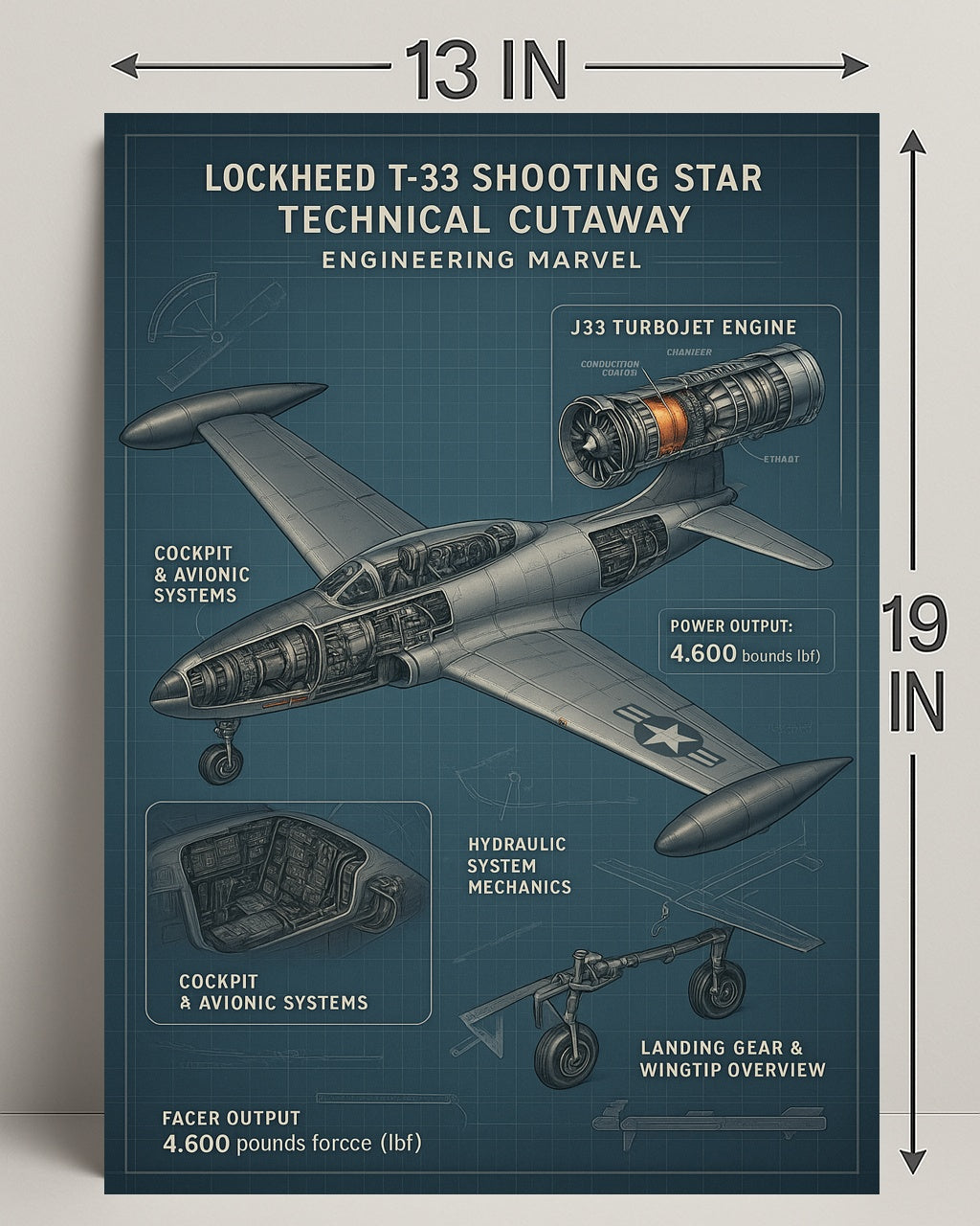 Lockheed T-33 Shooting Star Technical Cutaway Poster PosterGoat