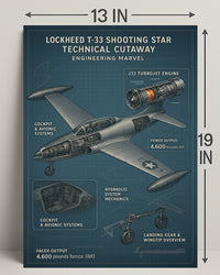 Lockheed T-33 Shooting Star Technical Cutaway Poster PosterGoat