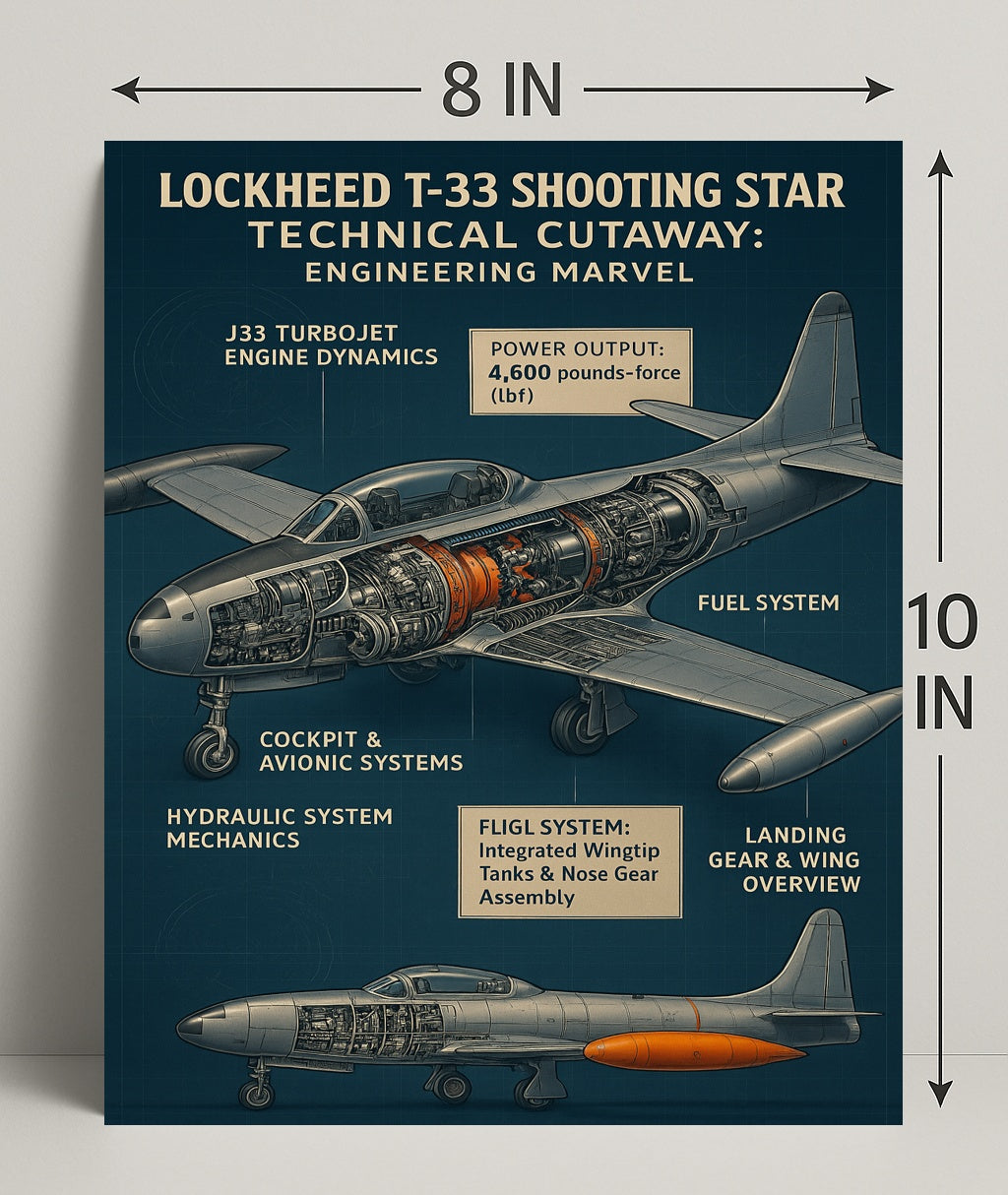 Lockheed T-33 Shooting Star Technical Cutaway Poster PosterGoat