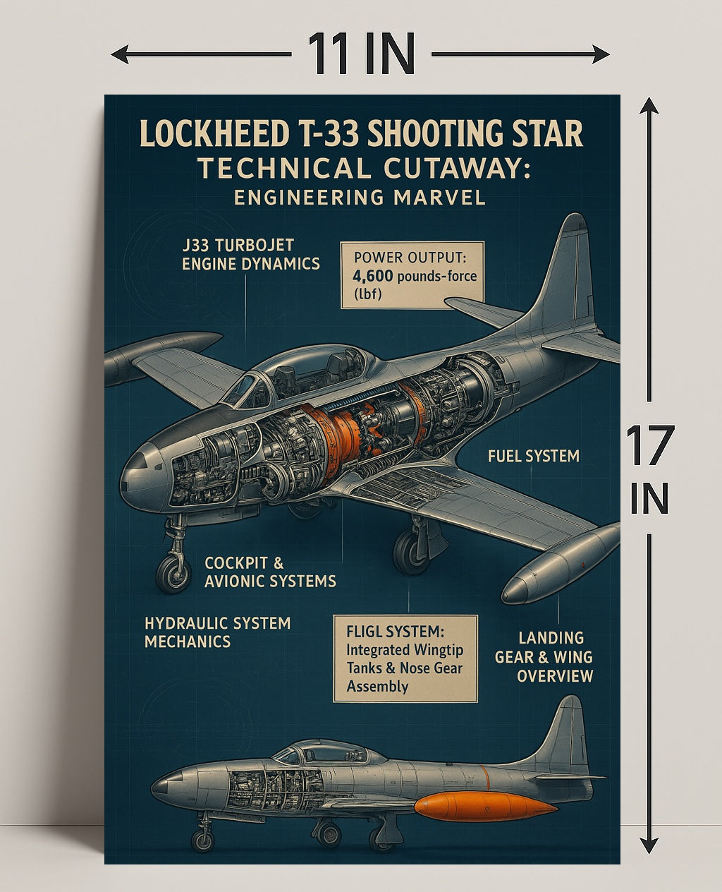 Lockheed T-33 Shooting Star Technical Cutaway Poster PosterGoat