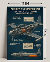 Lockheed T-33 Shooting Star Technical Cutaway Poster PosterGoat