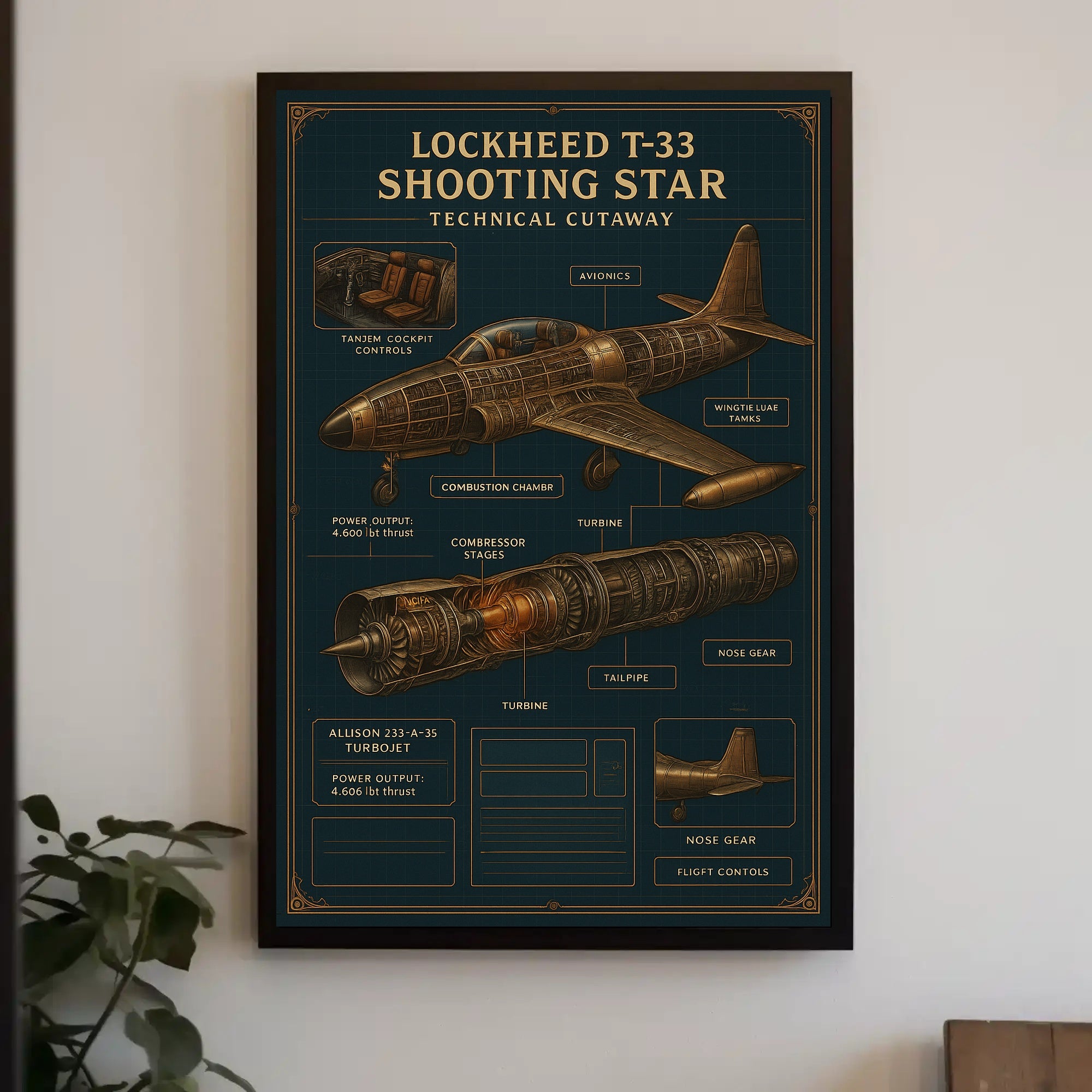 Lockheed T-33 Shooting Star Technical Poster PosterGoat