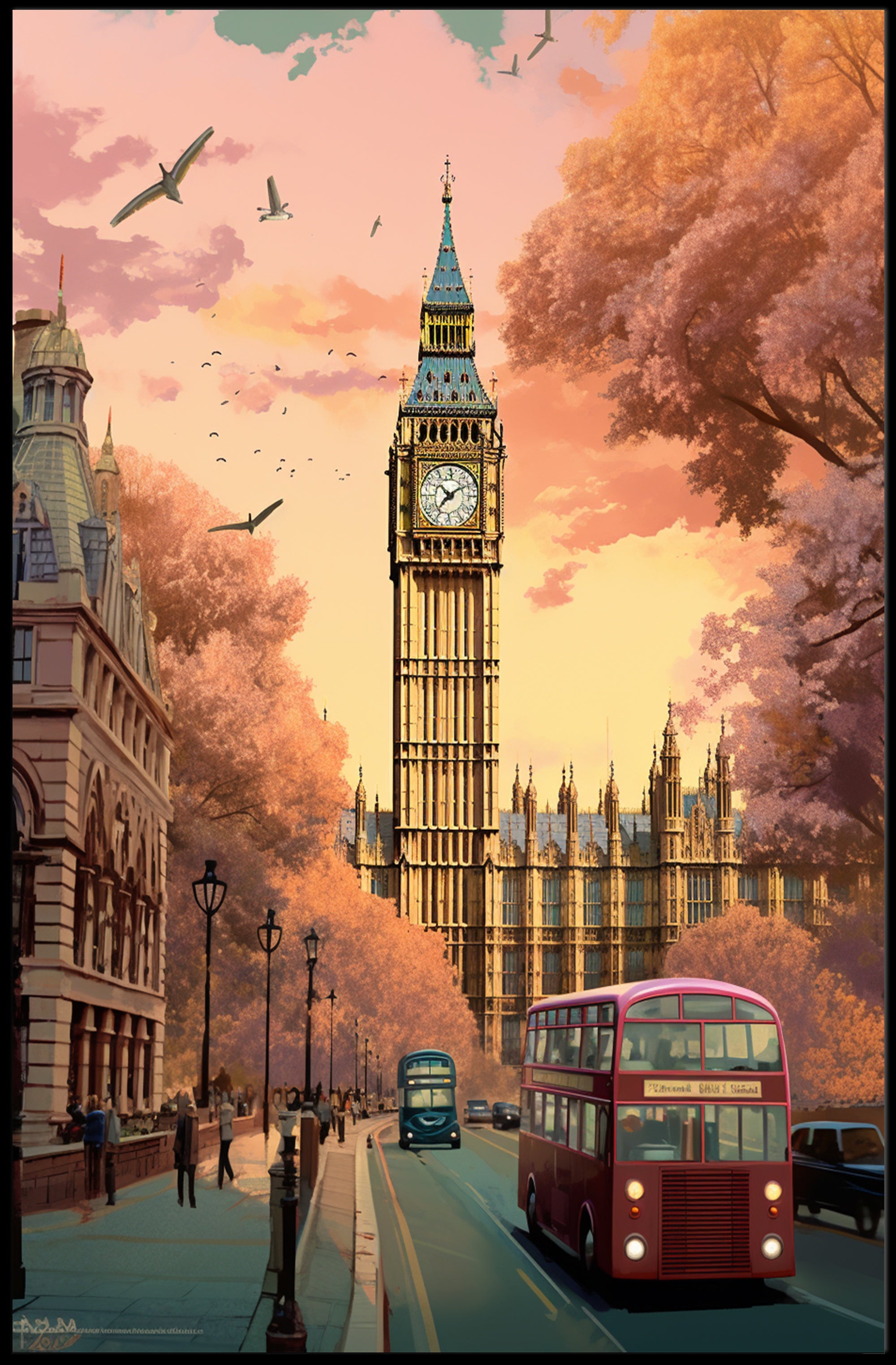 London Big Ben Sunset Scene Urban or Cityscape Poster PosterGoat