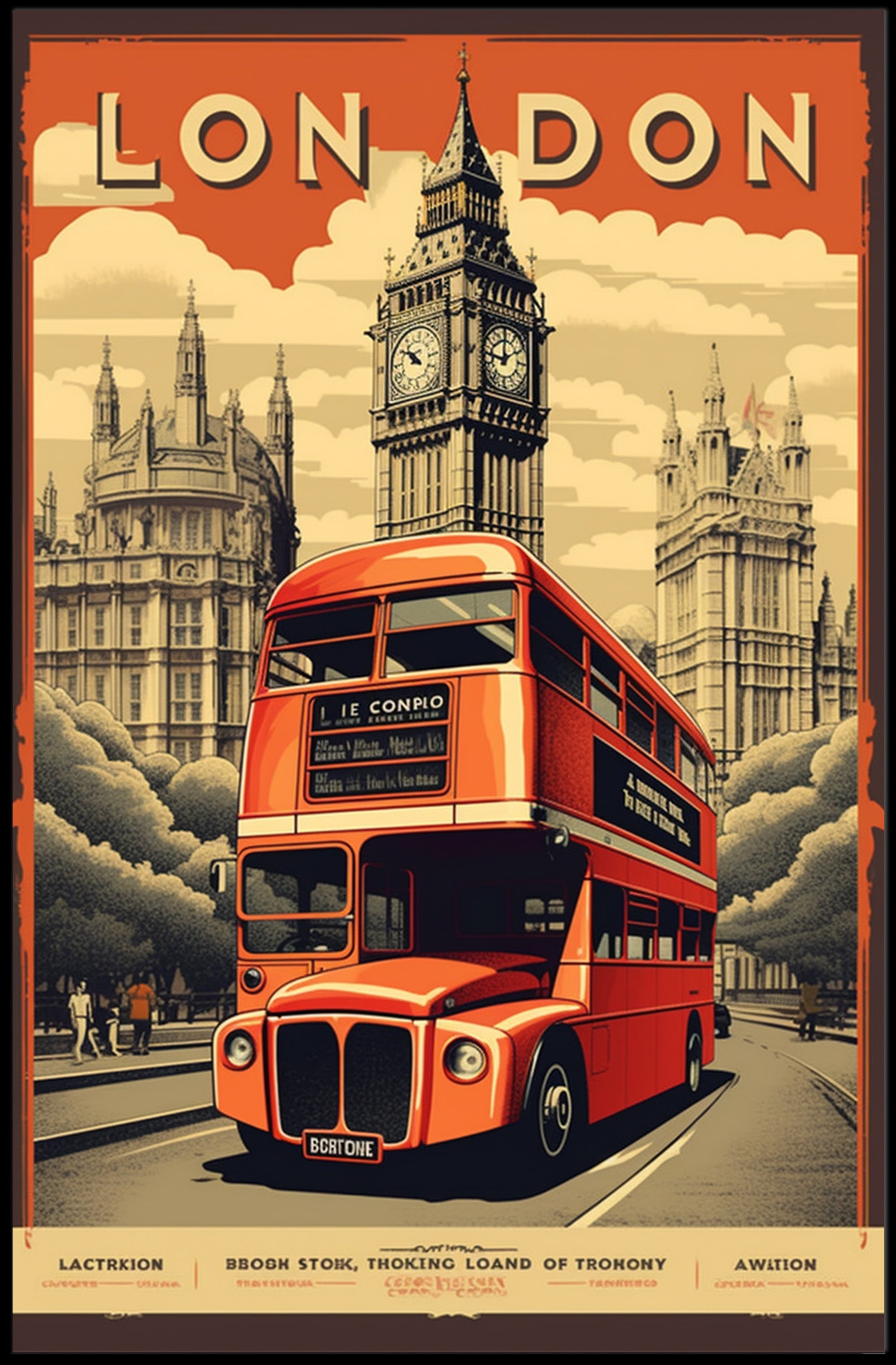 London Double-Decker Bus and Big Ben Travel Poster PosterGoat